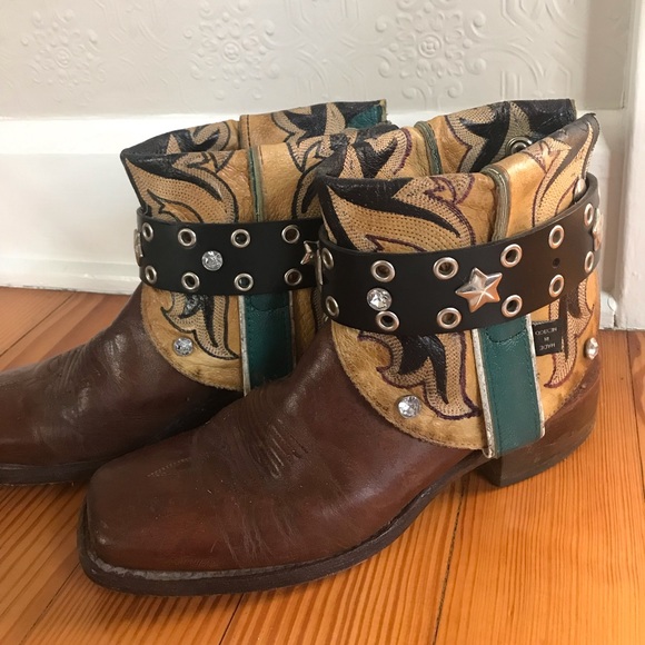 Folded flipped vintage Nocona painted cowboy Canty boots - Picture 1 of 11